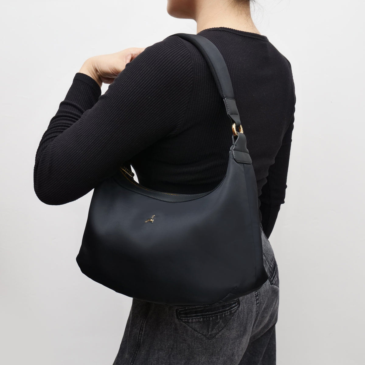SANTAI NYLON HOBO BAG BLACK