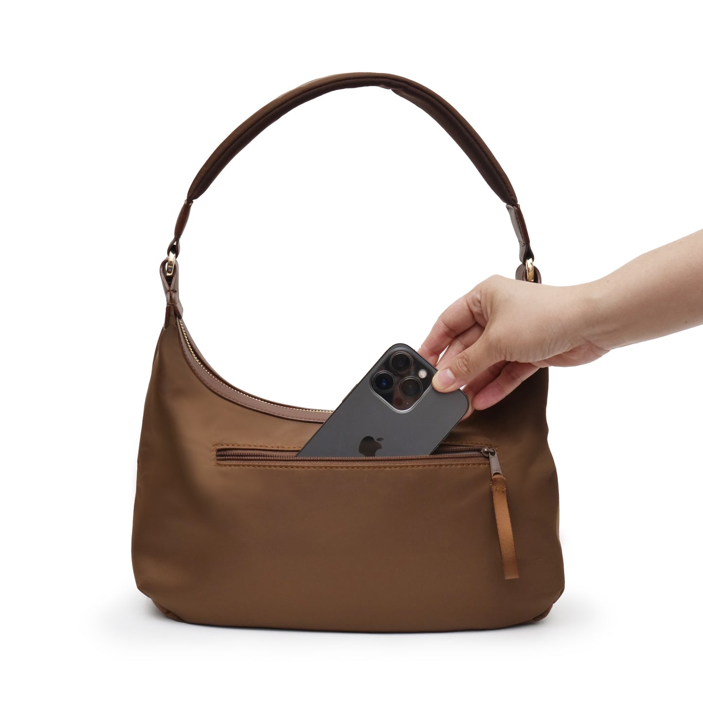 SANTAI NYLON HOBO BAG BROWN